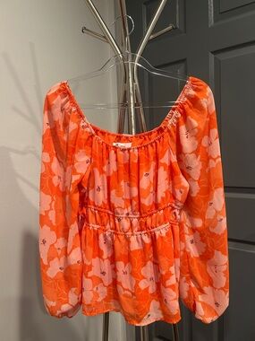 DR2 Orange and Pink Floral Peasant Blouse
